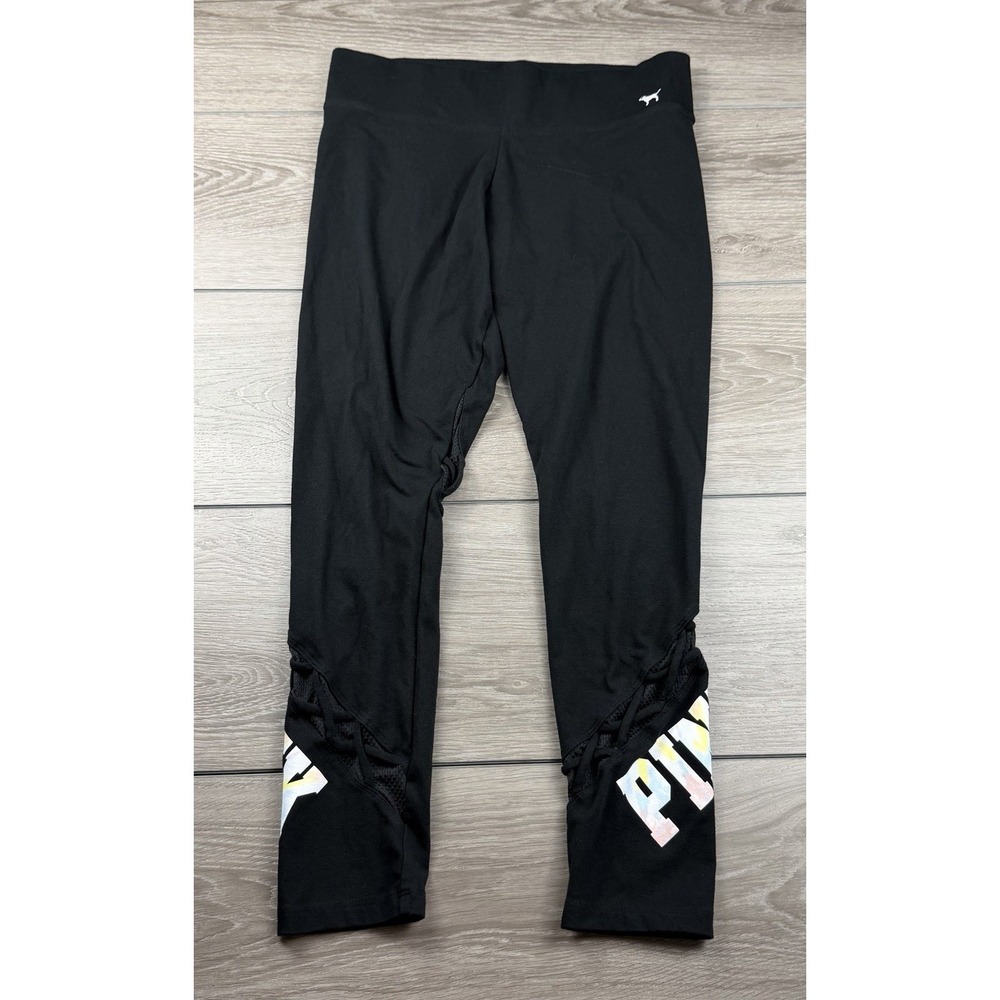 Victorias Secret Pink Women's Yoga Pull On Athletic Leggings Black Large - Picture 2 of 10